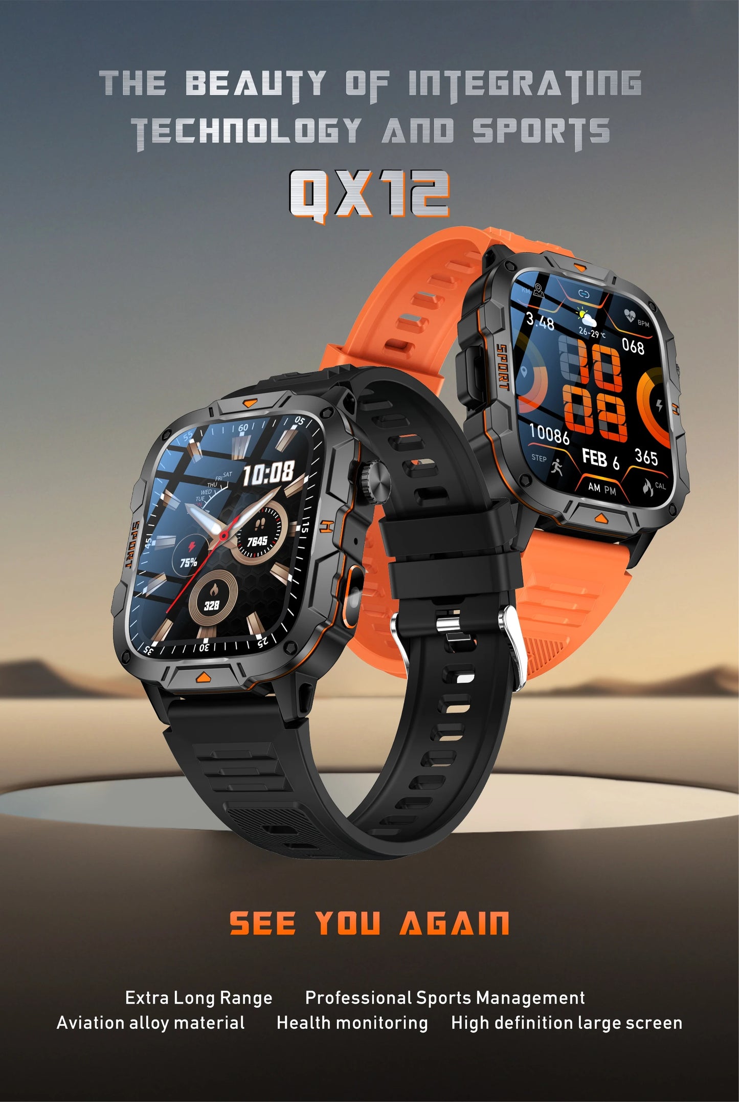 Smartwatch Desportivo QX12 AMOLED 1,96” com Monitorização de Saúde e Assistente de Voz