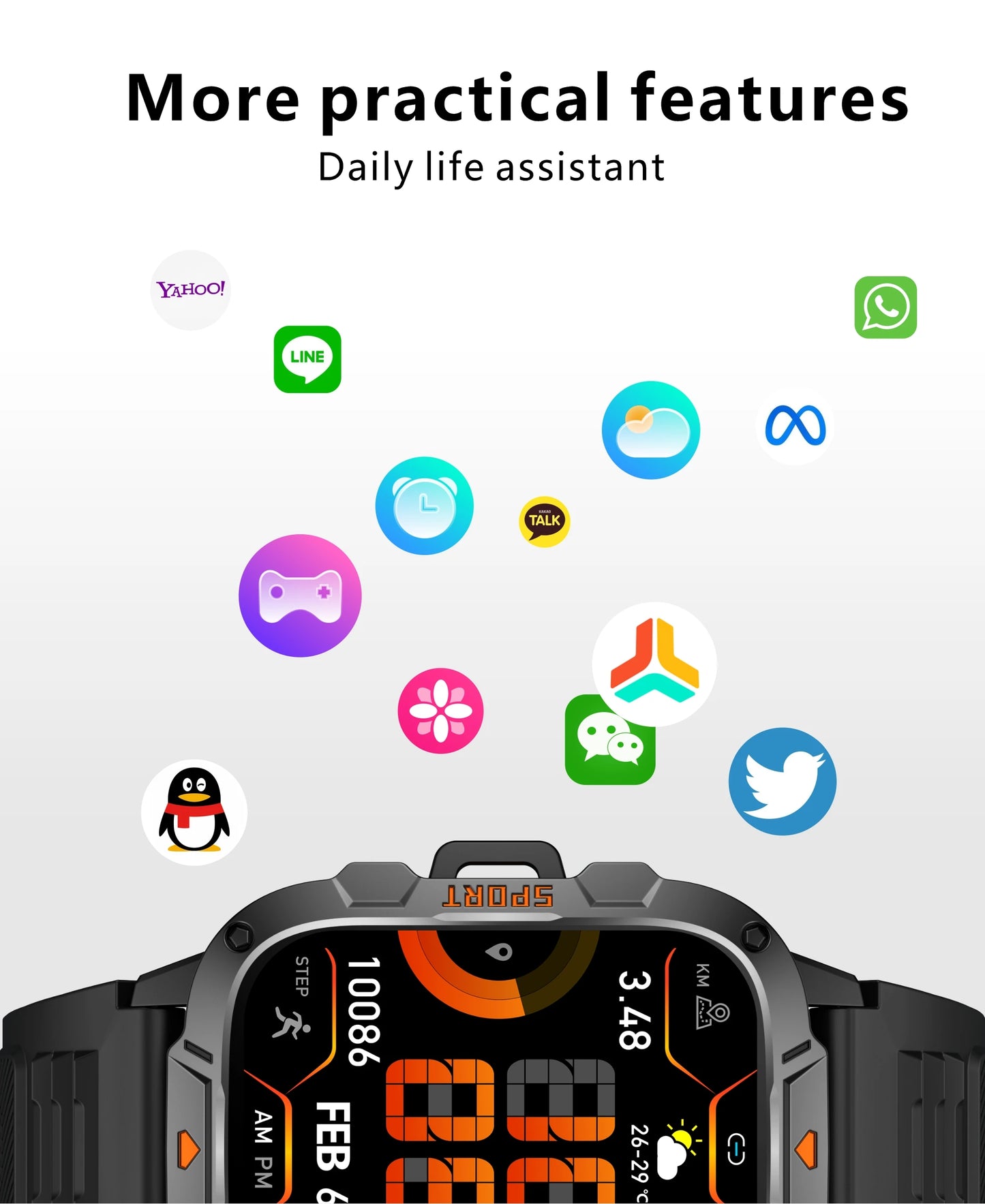 Smartwatch Desportivo QX12 AMOLED 1,96” com Monitorização de Saúde e Assistente de Voz